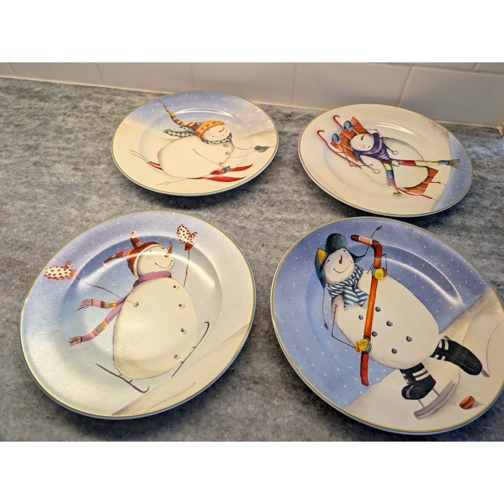 Oneida Sporting Snowman Set of 4 Stoneware Plates, Debbie Taylor-Kerman
